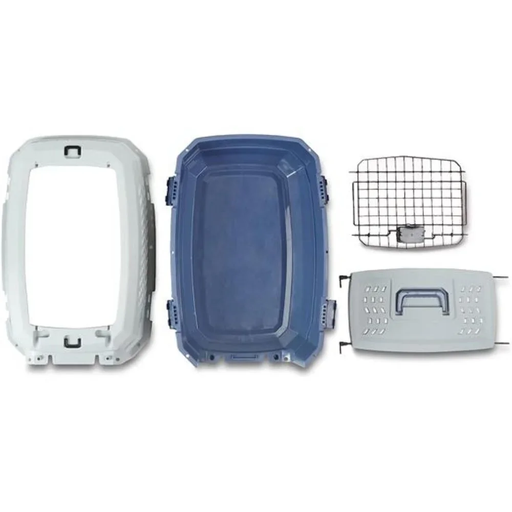 2-Door Top Load Hard Sided Dog and Cat Kennel Travel Carrier,23-Inch,Gray & Blue